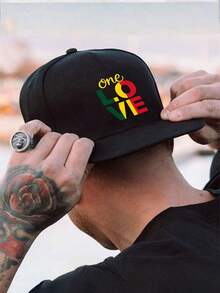 1件/2件組 Reggae One Love 圖案印花平帽簷棒球帽斜跨包套組，街頭風男款女款休閒戶外音樂節旅行禮物 - 彩色 - 查看 2