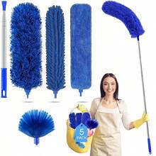 Chổi lau bụi bằng sợi microfiber kèm cán nối dài 112 inch, thích hợp cho trần nhà cao, làm sạch mạng nhện trên quạt trần, có thể tái sử dụng và giặt được, nhẹ, dùng cho lưới quạt trần và rèm cửa. - Bộ 5 món - Xem 12