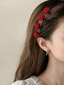 10pcs Velvet Rose Hair Clips, Women Hair Accessories - Burgundy - View 2