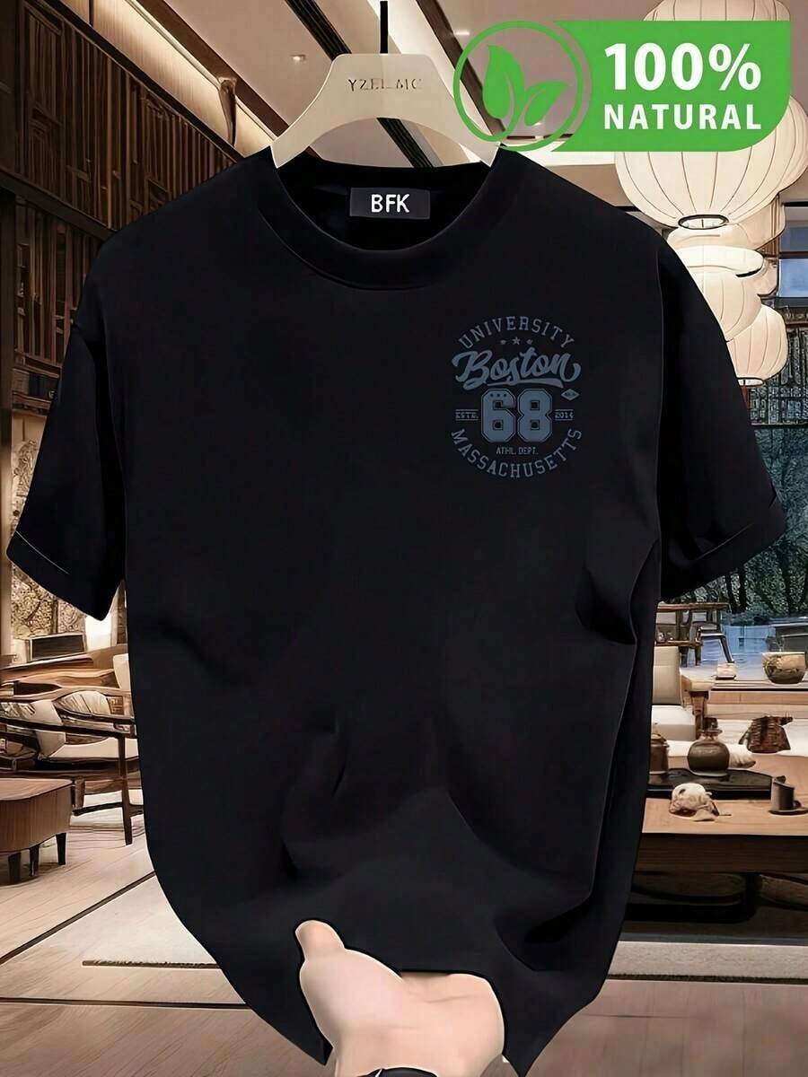 100% cotton T-shirt con diseño universitario de Boston Massachusetts estilo urbano para hombre moda streetwear calidad premium camiseta casual 2023 perfecta para destacar en eventos y reuniones con tus amigos disfruta de la comodidad y el estilo exclusivo en tu día a día - Negro - Ver 1