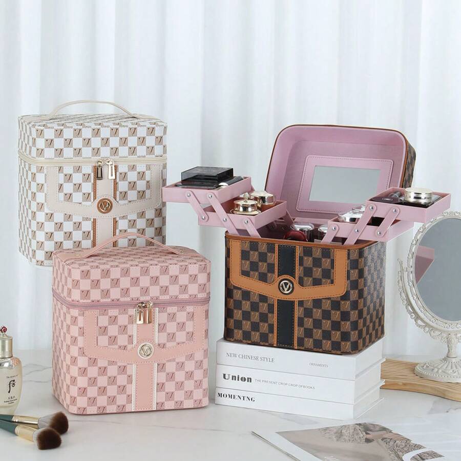 Cosmetic Train Cases - 628 Print V-patterned Pink - View 1