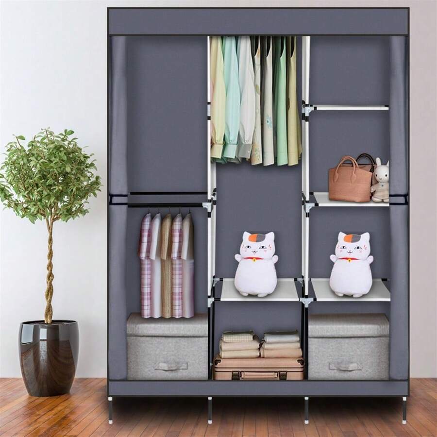 71" Portable Closet Wardrobe Clothes Rack Storage Organizer With Shelf Gray - As Pic - View 1