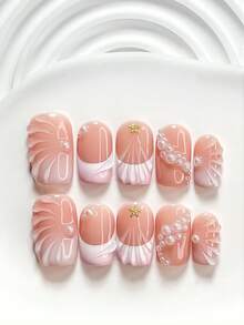 Bộ dụng cụ làm móng tay thủ công 10 món, bao gồm bộ móng gel poly, sao biển vàng, trang trí móng ngọc trai nhỏ, nền hồng nude phối ombre trắng và nghệ thuật vẽ móng giọt nước 3D, sơn móng tay hồng & trắng, phong cách Nhật Bản ngọt ngào, kèm dụng cụ làm móng (1 miếng dán gel + 1 dũa móng), có 3 hình dạng: vuông, vuông ngắn, hạnh nhân, phù hợp cho công sở và các dịp trang trọng, món quà tuyệt vời cho phụ nữ và các cô gái. - Nhiều màu - Xem 17