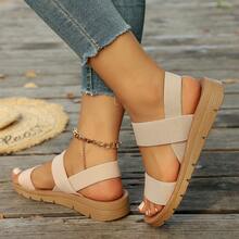 Women's Casual Elastic Strap Open Toe Comfortable Platform Sandals, Versatile Daily Wear - Beige - View 11