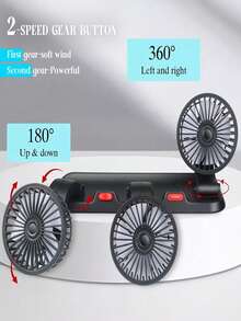 三头车载风扇，两档风速可调，低噪音，360°旋转，电动汽车USB 5V风扇，一键操作，适用于轿车、SUV、房车、船舶。 - 三頭風扇 - 查看 10
