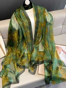 1pc Pink Floral Chiffon Scarf, Women's Lightweight Versatile Shawl Wrap, Suitable For Spring, Autumn, Travel, Sun Protection,Beach Towel,Holiday - Multicolor - View 2