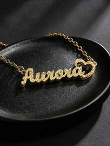 Matte Gold Versatile Heart-Shaped Customized Name Necklace, Suitable As Gift For Lover, Family, Friend, Birthday, Anniversary, Holiday - Gold Frosted Double Layer - View 6