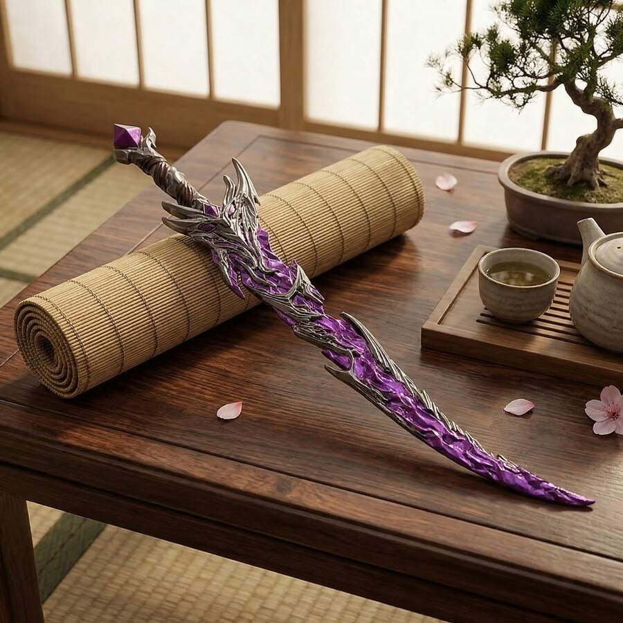 8.6/11.6inch 22cm Zinc Alloy Purple Katana Action Figure Unsharpened Sword Mini Blade Real Prop Accessories Japanese Katana Key Original Samurai Sabre Medieval Sabre Knife Figurine Model Anime Accessories Prop Gift - 紫色 - 查看 1