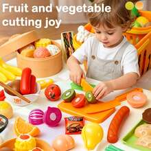 Kids Pretend Play Cutting Fruits & Vegetables Toy, Kitchen Food Vegetable Pizza Playset - Multicolor - View 3
