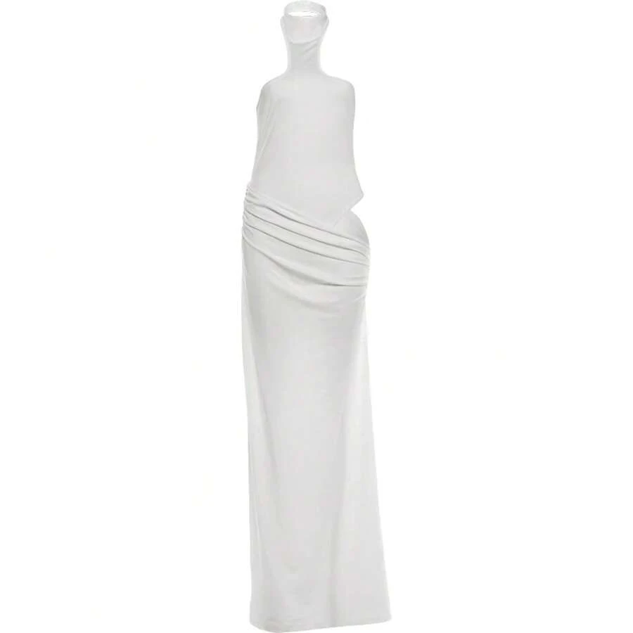 Vestido sexy Kliou sin cintura con cuello halter y espalda descubierta para mujer, vestido elegante ajustado de cintura alta para fiesta de graduación o noche. - Beis - Ver 1