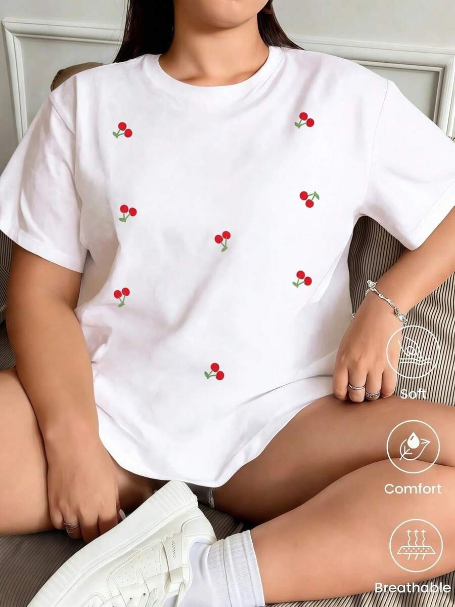 Camiseta de manga corta nueva primavera-verano, gramaje de 180 g. Estampado de dibujos animados, modelo para parejas. - Blanco - Ver 1