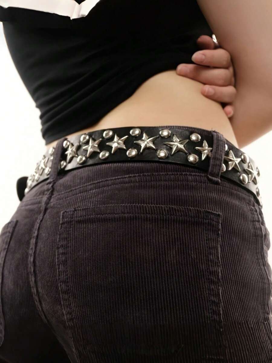 1 chiếc thắt lưng nữ kiểu Gothic Punk Rock đính đinh tán, phong cách thường ngày, dùng cho quần jeans. - Nhiều màu - Xem 1