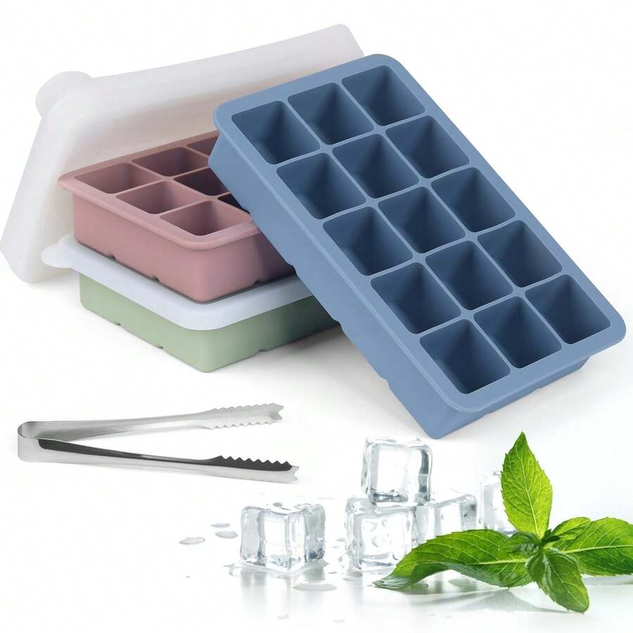 1pc/3pcs/15-Cavity Soft Silicone Tray Mold, DIY Ice Cream/Whiskey Maker, Reusable, Suitable For Whiskey, Cocktails, Beverages, Home Essential, Blue/Pink/Green - Multicolor - View 1