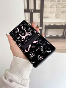#Pure Android Series# 1pc Black TPU Soft Butterfly & Floral Pattern Personalized Shockproof Phone Case, And 1pc Black & Pink Butterfly & Floral Pattern Adhesive Card Holder 2-In-1 Fashion Creative Personalized Full Coverage Phone Case - Multicolor - View 4