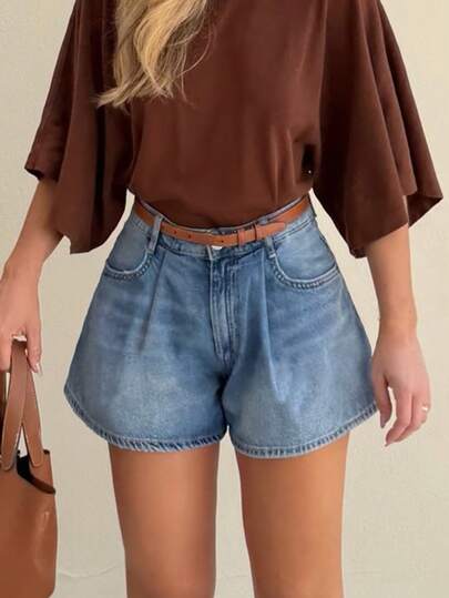 Pantalones cortos vaqueros azules de estilo profesional de negocios Y2K para mujer, pantalones cortos casuales vintage de calle, pantalones cortos vaqueros lavados, verano 2026