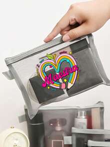Lehrerin-inspirierter herzförmiger Bleistift-Muster Mesh Make-up Tasche, Kulturtasche, multifunktionale Aufbewahrungstasche, multifunktionale Einkaufstasche, wiederverwendbare Make-up Tasche, Reise-Kosmetiktasche, Kulturtaschentasche. Geeignet für Pendeln, Schule, Urlaub, Strand, Outdoor-Anlässe. Geeignet als Geburtstagsgeschenk, Muttertagsgeschenk, Lehrertag-Geschenk, Abschlussgeschenk, Einschulung-Geschenk - Verschiedenfarbig - Übersicht 3