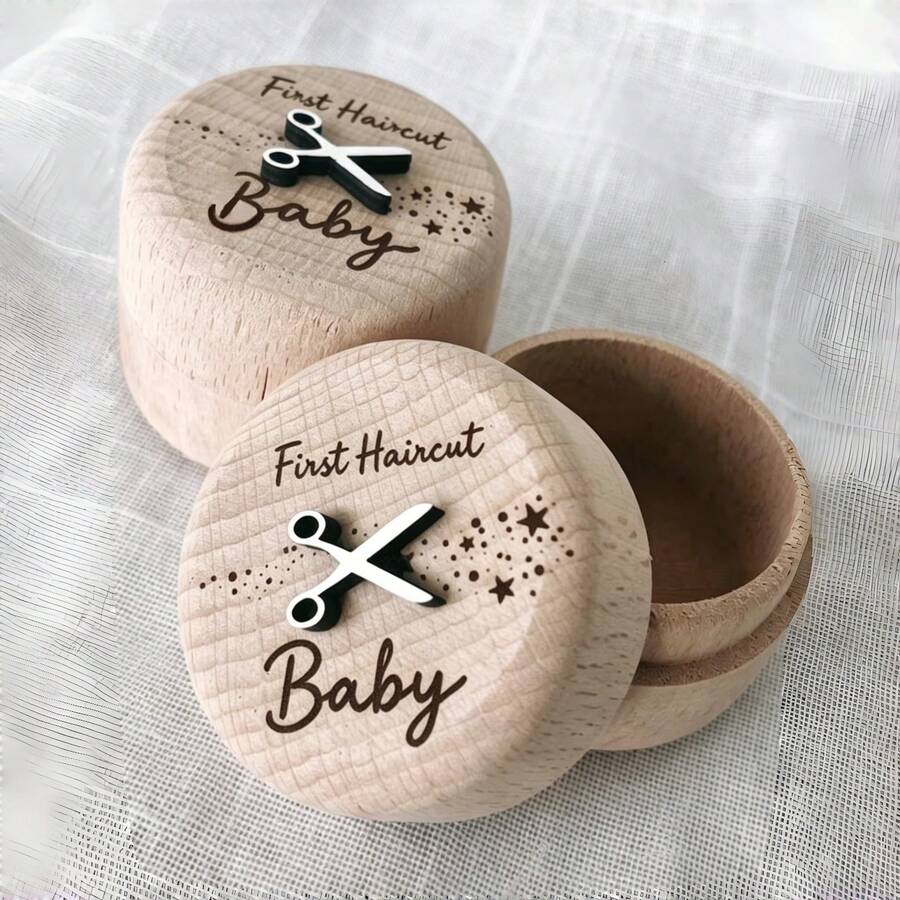 Baby’s First Lock of Hair Keepsake Box 新生儿必备木质宝宝第一次理发纪念盒,新生儿第一次理发收纳盒,婴儿派对礼物,新生儿男女宝宝派对装饰,新生儿公告,新生儿必备礼物 - 彩色 - 查看 1