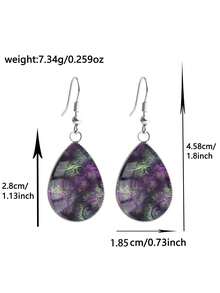 1 Pair Abstract Purple Flower Swirl Pattern With 316 Stainless Steel Teardrop Earrings, Vintage Minimalist Style Suitable For Women's Daily Wear And Gifts, Elegant Minimalist Jewelry Earrings Suitable For Women's Daily And Holiday Wear - Purple - View 4