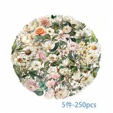 50/150/250片复古长茎花朵贴纸，适用于装饰笔记本电脑、手机、平板电脑、吉他、行李箱、日记本和其他DIY项目 - 彩色 - 查看 10