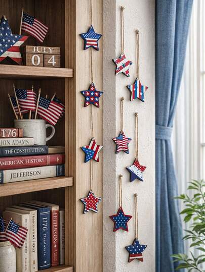 10PCS Independence Day Patriotic Star Hanging Ornaments 4th Of July Tree Decorations Memorial Day Party Supplies Red White And Blue USA Liberty Freedom Hanging Signs For Living Room Kitchen Porch Garden Backdrop American Flag