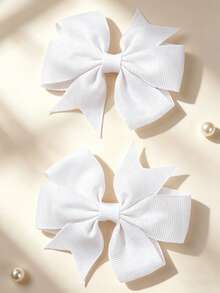 2pcs White Jacquard Fabric Bow Hair Clips, Alligator Hair Clips, Fashion Hair Accessories Suitable For Girls, Children, Best Friends, Spring/Summer Travel, Wedding, Party Gifts - White - View 3