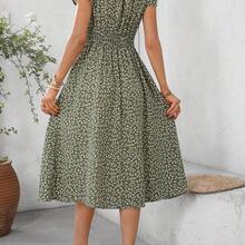 Clasi Women's V-Neck Short Sleeve Ruched A-Line Elegant Everyday Vacation Outing Green Ditsy Floral Midi Dress, Spring/Summer,Summer Dresses For Women - Rosa vieja - Ver 9