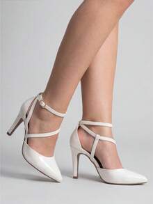 RE&TON Women's Pointed Toe Pump With 9cm Heel And Comfort Insole SC2 - 白色清漆 - 查看 2