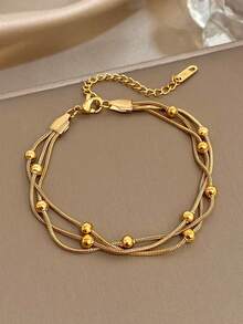 Stylish Gold Silver Color Stainless Steel Adjustable Bracelet For Women Elegant Multilayer Wrap Beaded Bracelets Party Jewelry - Multicolor - View 7