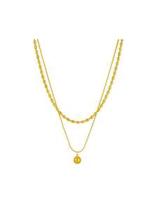 1pc Stainless Steel Double Layer Beaded Pendant Retro Style Necklace, Suitable For Daily Wear - Vàng - Xem 5