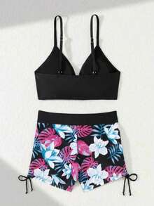 Green Floral Print Wrap-Around Bikini Bottom, Suitable For Various Occasions Vacation Beach Summer - Multicolor - View 6