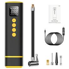 Carsun Mini Tire Inflator Portable Air Compressor Tire Air Pump, 12V-DC, Pompa Udara Sepeda Pintar, 4 Tingkat Tekanan yang Telah Ditetapkan, Fungsi Mati Otomatis, Dengan Lampu LED, Pengisi Angin Ban, Kotak Penyimpanan Tersembunyi di Bagian Bawah - Dilengkapi dengan 3 Nozzle, Aksesori Mobil - Cocok untuk Mobil, Sepeda Motor, Sepeda, Bola - Kuning - View 8