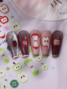 2pcs 5D Embossed Cartoon Apple Nail Stickers, Cute Fruit Button Sewing Pattern Self-Adhesive Nail Decals, Sweet & Lovely Nail Art Decoration For Daily Casual DIY - Multicolor - View 5
