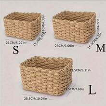 3pcs/1pc Handwoven Beige Storage Baskets, Suitable For Bathroom, Bedroom, Living Room, Office | Decorative Wicker Trash Can, Applicable For Shelves, Pantry, Drawers | Multi-Purpose Space-Saving Solution | Gift Idea, Organizer Basket - Camel - View 13