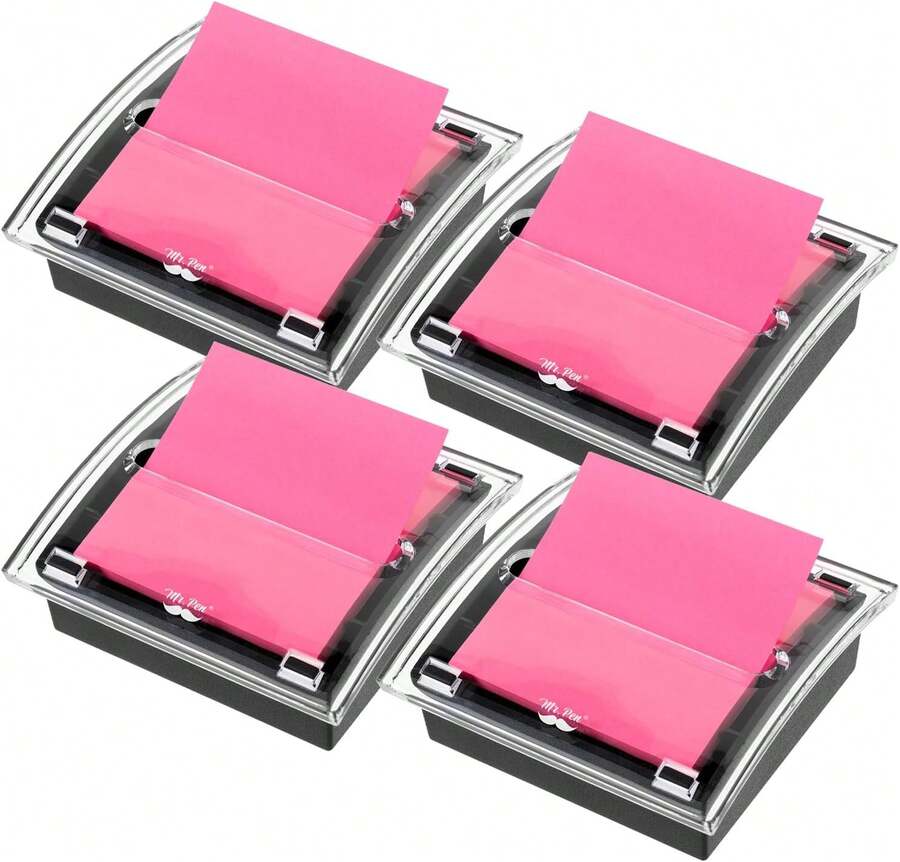 Mr. Pen Pop Up Sticky Note Dispenser, 3" X 3", Black, Sticky Note Dispenser, Sticky Note Holder For Desk, Clear Top - 4 Pack - View 1
