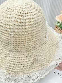 1 pieza Sombrero de sol ancho con borde de encaje estilo bohemio para mujer con cinta para atar, protección UV para verano, plegable y portátil, multiusos para playa, viajes, vacaciones y festivales - Multicolor 2 - Ver 7