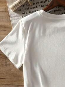 Short Sleeve T-Shirt With Front And Back Print, Boxing Glove Pattern, Casual Top - Women's Clothing, Relaxed Fit, Classic Summer Design - White - View 7