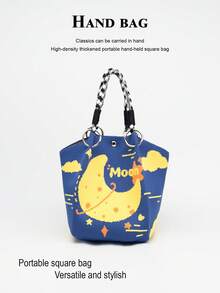 Geometric Pattern Multi-Color Knot Decor Large Capacity Bucket Bag, Handheld Tote, Elegant Multifunctional Travel Handbag - Yellow - View 1