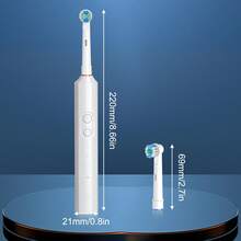 Orinatola Cepillo de dientes eléctrico giratorio automático blanco, limpiador de dientes automático para adultos, incluye 2/4/6 cabezales de repuesto con cerdas suaves y cable de carga tipo C (600mAh) - Blanco - Ver 3