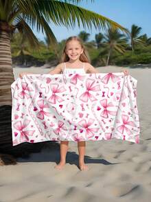 1pc Pink Bow Kids Beach Towel, Super Soft Microfiber Extra Large Beach Blanket, Super Absorbent Bath Towel, Suitable For Travel, Swimming Pool, Diving, Surfing, Yoga, Camping, Available In Multiple Sizes, Beach Accessories - Multicolor - View 2