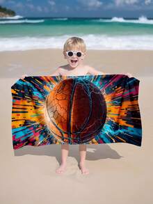 1pc Lightning Basketball Kids Beach Towel, Super Soft Microfiber Extra Large Beach Blanket, Super Absorbent Bath Towel, Suitable For Travel, Swimming Pool, Diving, Surfing, Yoga, Camping, Available In Multiple Sizes, Beach Accessories For Beach, Pool, Travel, Camping, Yoga - Multicolor - View 4