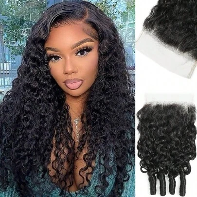 KARLAMI Tóc giả cài đầu kiểu xoăn Miến Điện 5x5, chất liệu tóc trinh nữ Miến Điện loại 15A, đã được cắt tỉa sẵn, màu đen tự nhiên.