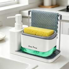 Kitchen Sink Organizer Set, Dual Soap Dispenser With Sponge Holder, Floor-Standing Installation, Phthalate-Free Material, No Electricity Needed, Liquid Soap And Dish Soap Dispenser With Tray And Dishcloth Rack - Multicolor - View 1