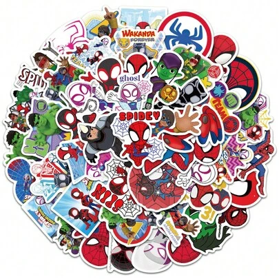 Marvel 50pcs Spider-Man & Friends Waterproof DIY Luggage Stickers, Great Gift For Fans, Family And Friends, Cool Summer Decoration, Best Girlfriend/Couple Choice, Daily Summer Accessory