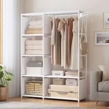 Estantería de acero reforzado de marco abierto, modular y fácil de ensamblar, organizador de almacenamiento de ropa de gran capacidad y de varias capas, adecuado para alquiler, dormitorio, habitación, resistente para ropa, ropa de cama, bolsas y varios - Negro - Ver 1