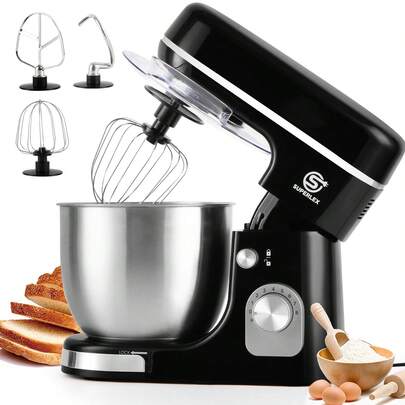 SUPERLEX 3-in-1 Standmixer, 5L Kapazität – 10 Geschwindigkeitsstufen mit 3 Zubehörteilen: Teigkneifer (für Brot, Pizza, Kekse), Rührbesen (für Sahne, Soßen, Eiweiß), Rührschaufel (für Kekse, Schokoladenpudding, Kartoffelstreifen)