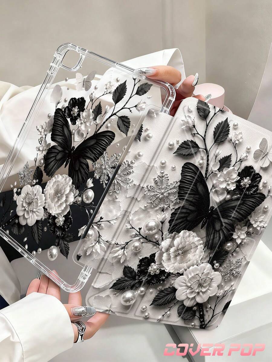 Funda protectora de tableta con diseño de mariposa 2D, adecuada para iPad Air 8 (M4) 2026 (11/13 pulgadas), Air 11 pulgadas M3 2025/M2 2024, Air 5ta generación 2022, (A16) 11 pulgadas 11va generación 2025, Galaxy Tab, Kindle Paperwhite 12a generación 2024. Panel trasero transparente, patrón de moda, función de suspensión/activación automática, protección con amortiguación de aire, adecuada para regalos y uso en la oficina.