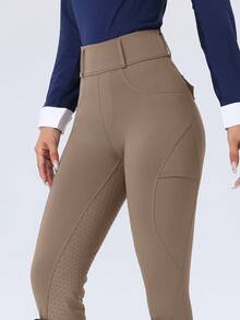 ROYALS MATTINI Women's Riding Pants With Pocket, Horse Riding Pants, Equestrian Riding Pants, Full Seat Silicone Riding Pants, Anti-Slip And Wear-Resistant Equestrian Tights, Double Side Pockets, Suitable For Riding And Equestrian Sports - Mocha Brown - View 4