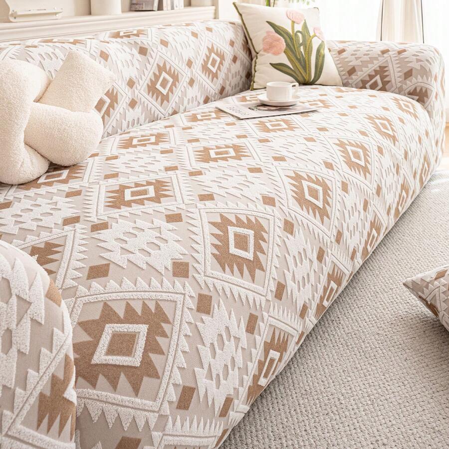1pc Geometric Wonderland Sofa Cover, Non-Slip & Durable, Pet-Friendly, Fade-Resistant, Versatile, High Elasticity, Multiple Colors, Fashionable & Comfortable, Machine Washable, Reusable, Suitable For All Seasons