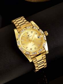 RICECGO A Women's Watch That Is Stylish And Elegant, Featuring Sparkling Rhinestones, Perfect For Business Meetings And Elegant Dinner Parties. - Gold - View 8