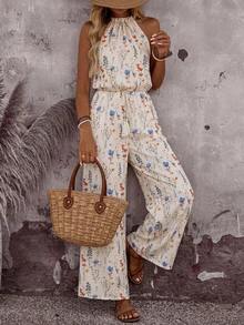 Mono informal de mujer con estampado floral diminuto y escote halter - Azul - Ver 6